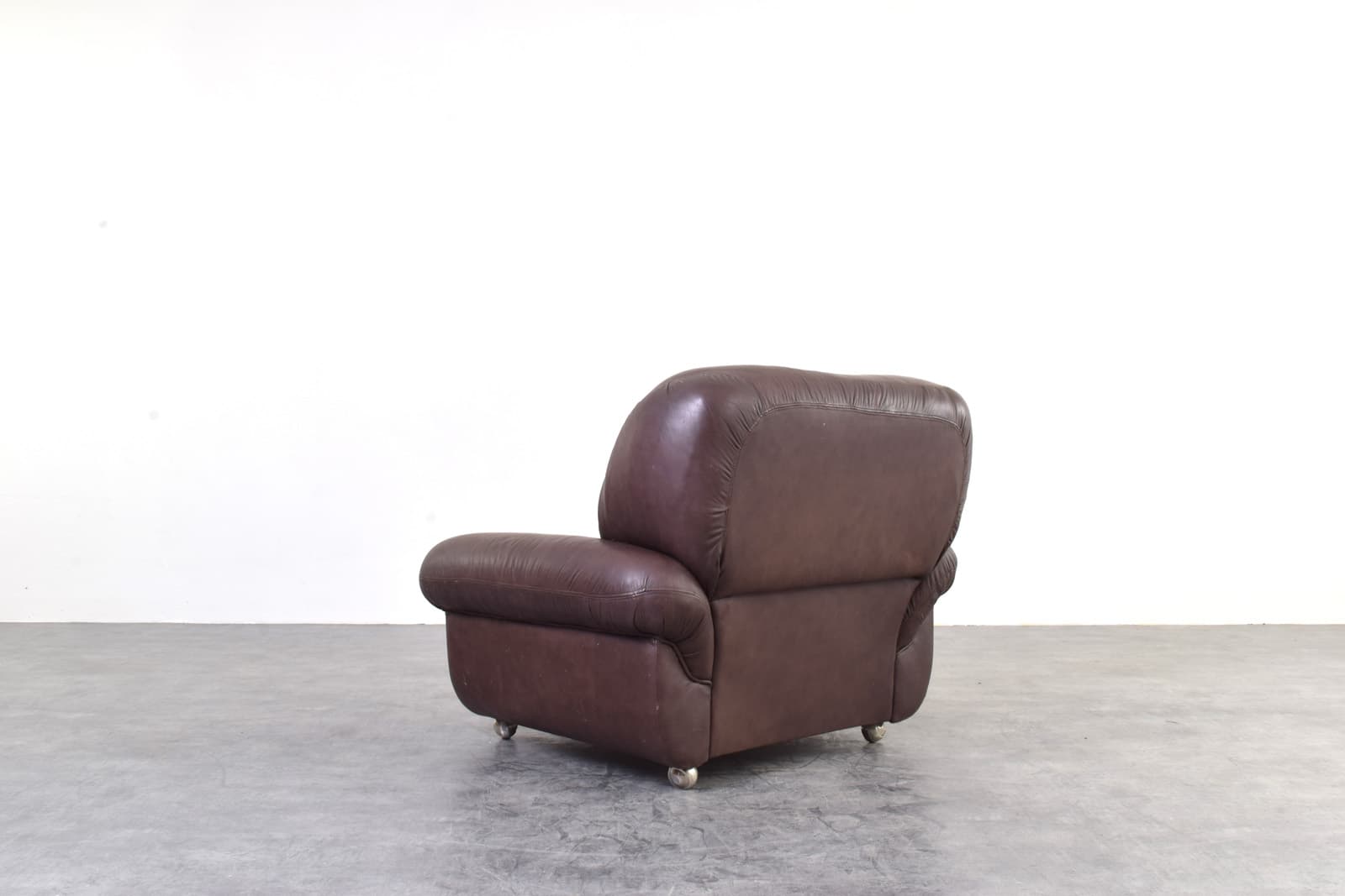 Para foteli, Space Age, skóra brązowa, metal, Włochy, lata 70. - 325600