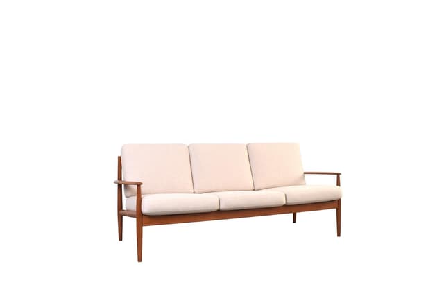 Sofa, teak brązowy, wełna beżowa, proj. G. Jalk, France & Søn, Dania, lata 60. - WYMIARY