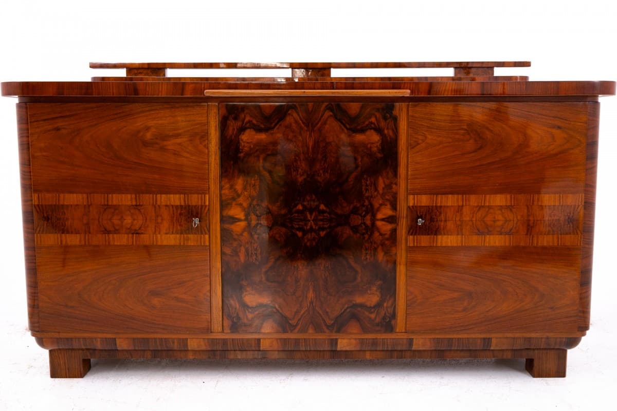 Sideboard Art Deco, brown, walnut, Poland, 1920s.