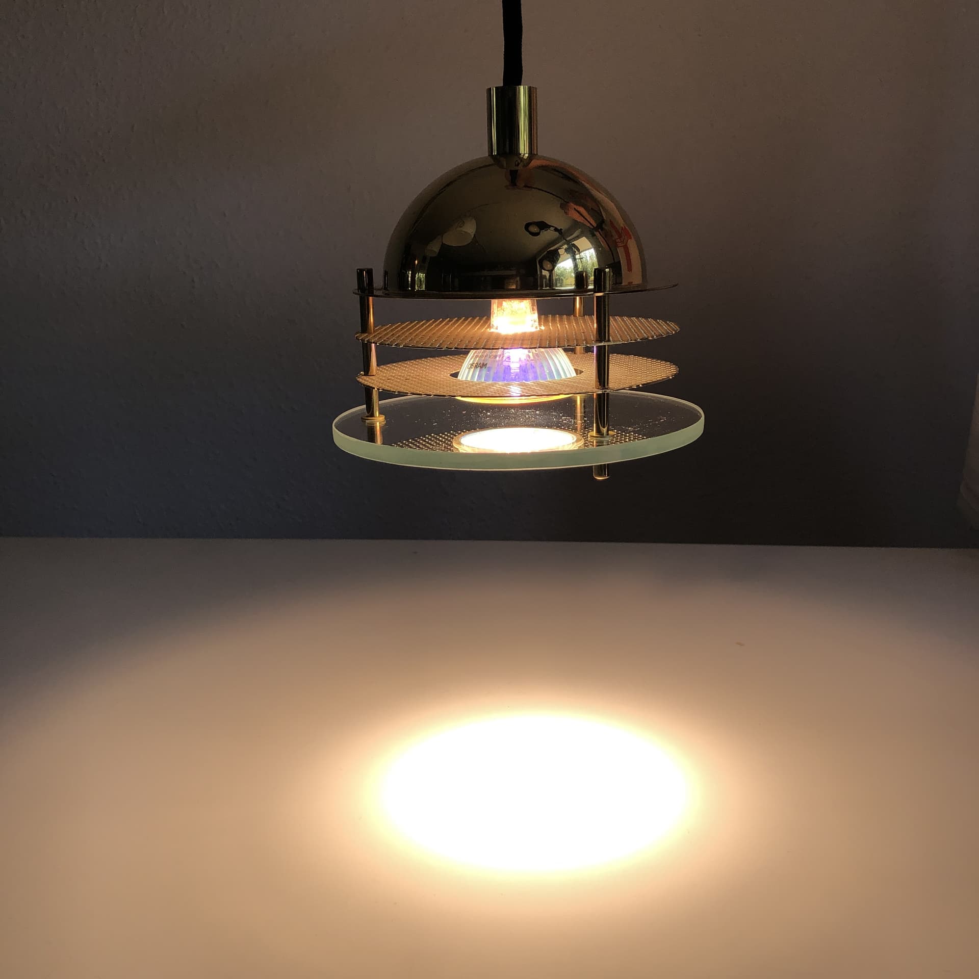 Ceiling lamp, gilded brass, glass, Germany, 1970s - 24445