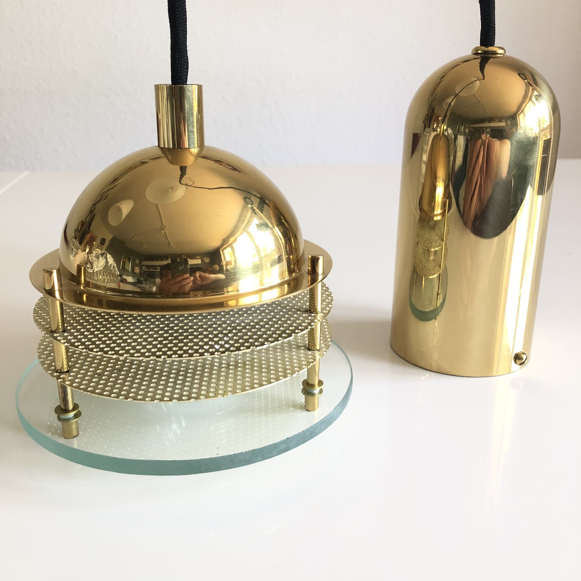 Ceiling lamp, gilded brass, glass, Germany, 1970s - 24447