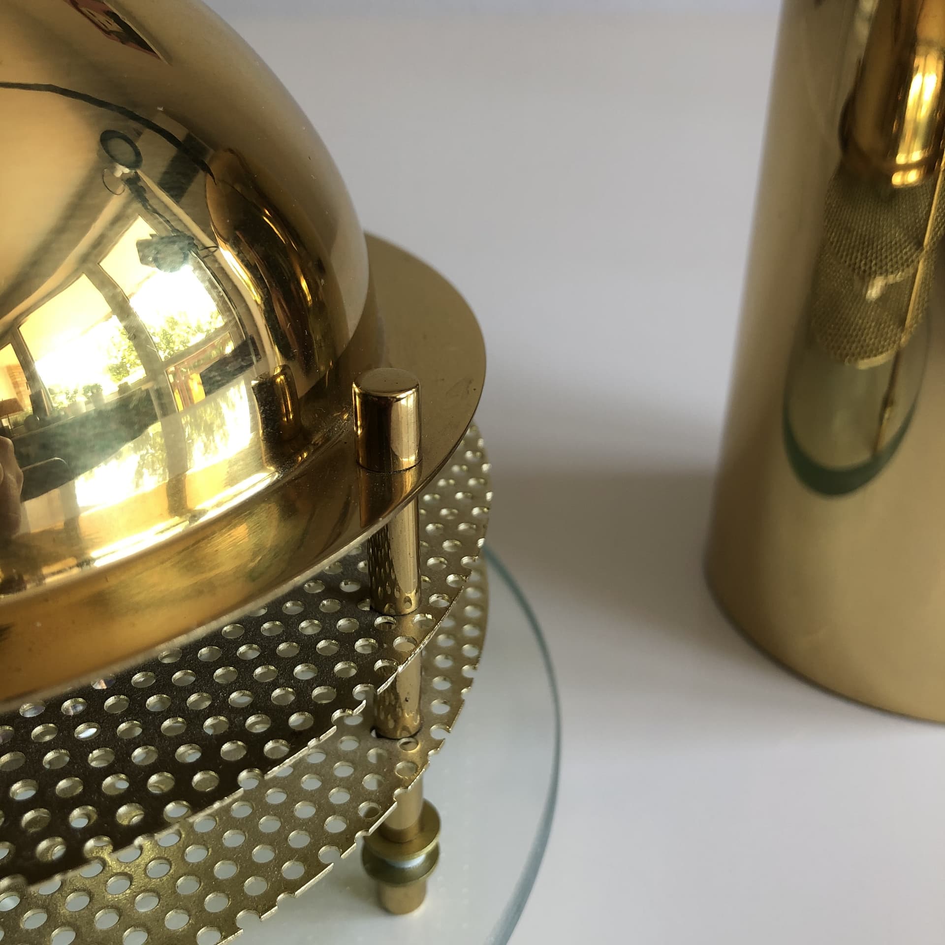 Ceiling lamp, gilded brass, glass, Germany, 1970s - 24448