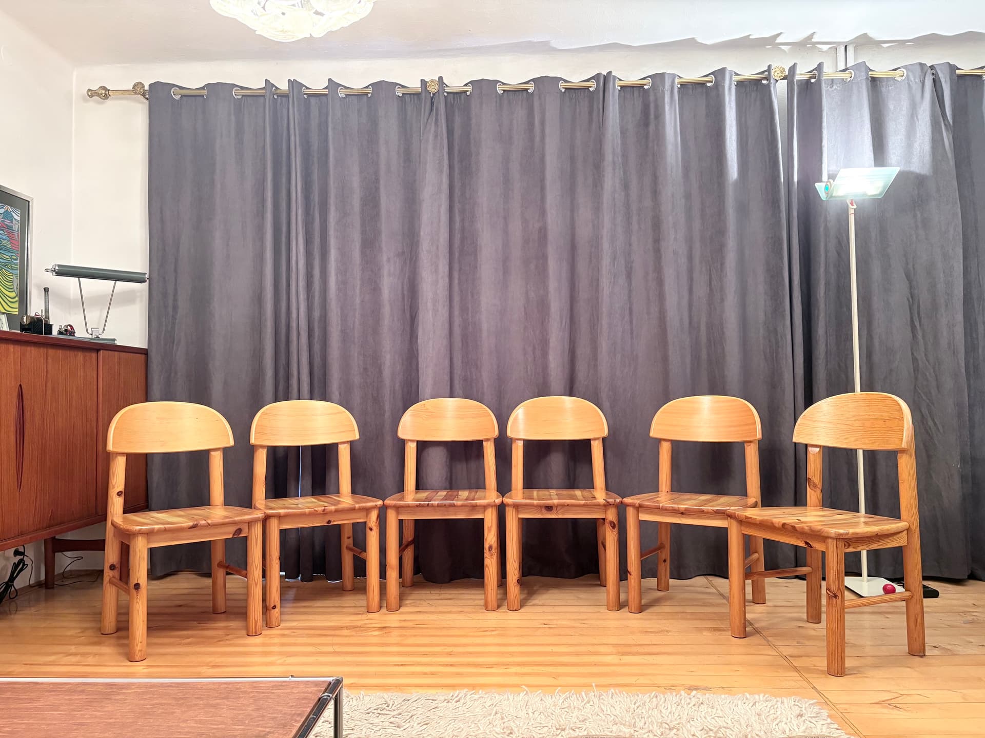 Set of Six Chairs, brown pine, by R. Daumiller, Denmark, 1970s. - 325689