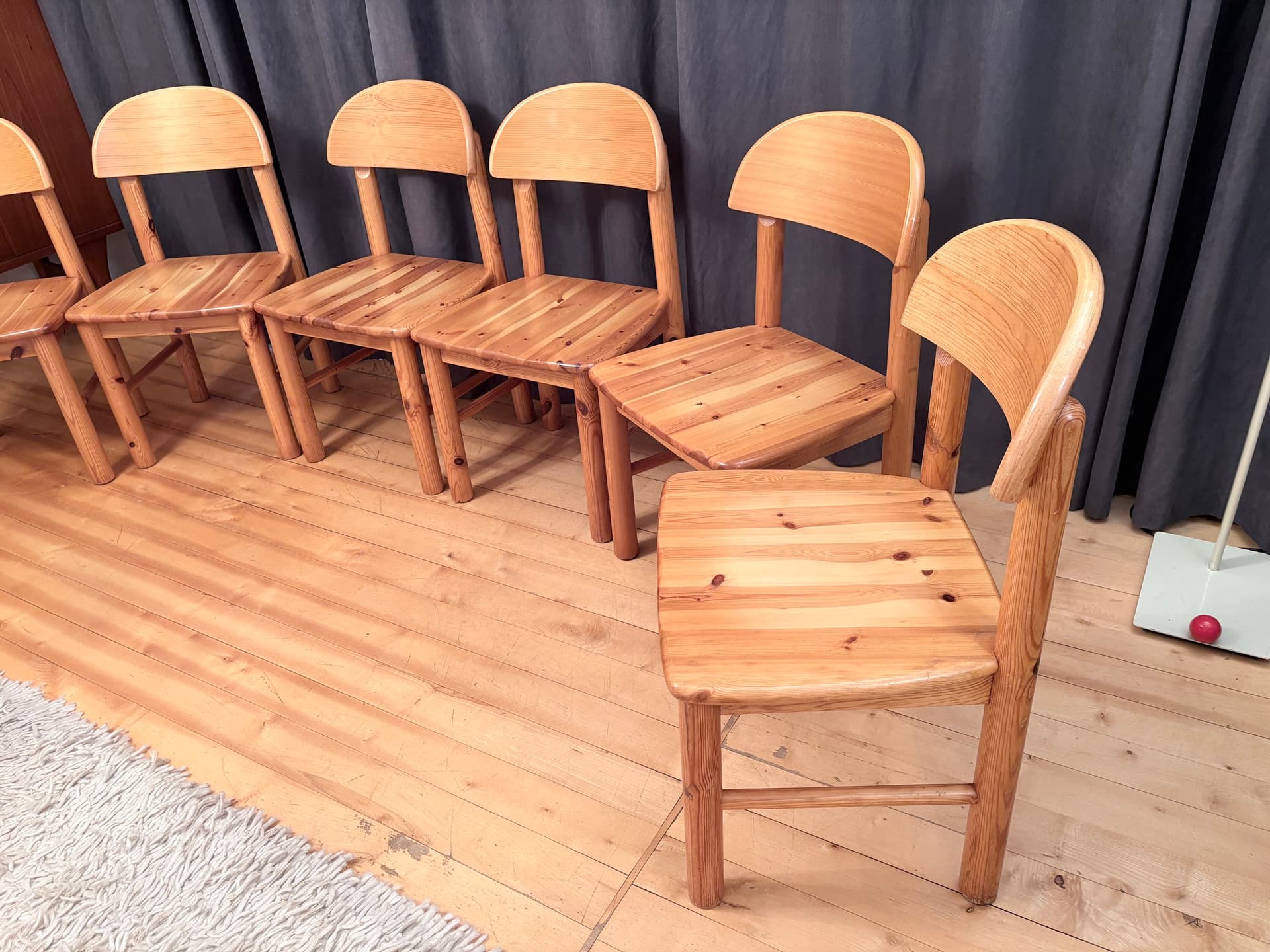 Set of Six Chairs, brown pine, by R. Daumiller, Denmark, 1970s. - 325690