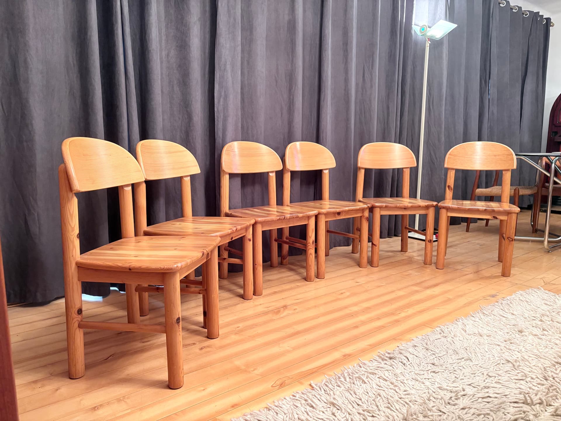 Set of Six Chairs, brown pine, by R. Daumiller, Denmark, 1970s. - 325692