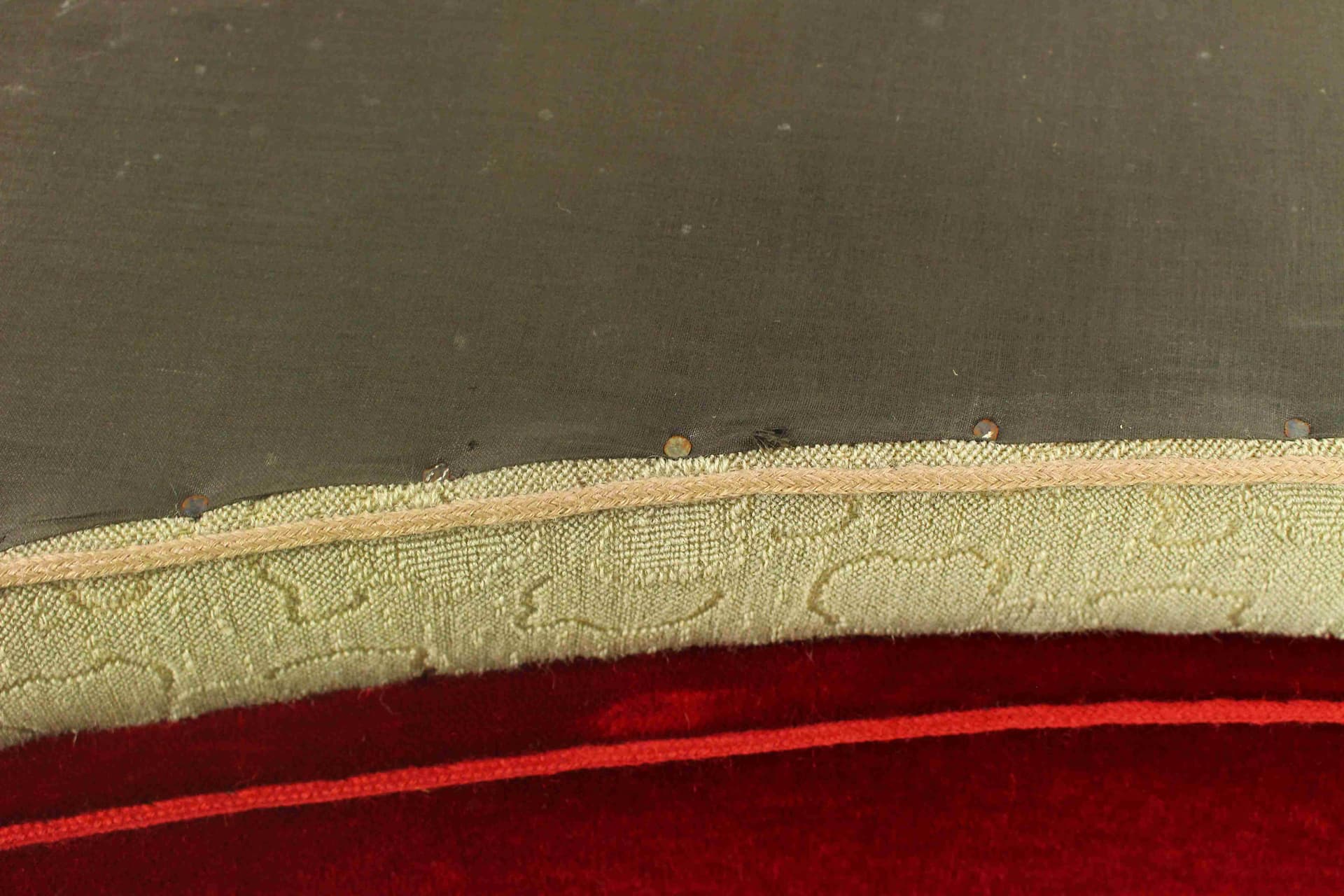 Banana sofa, burgundy velvet, honey beech, N.A. Jørgensens Møbelfabrik, Denmark, 1950s. - 325795