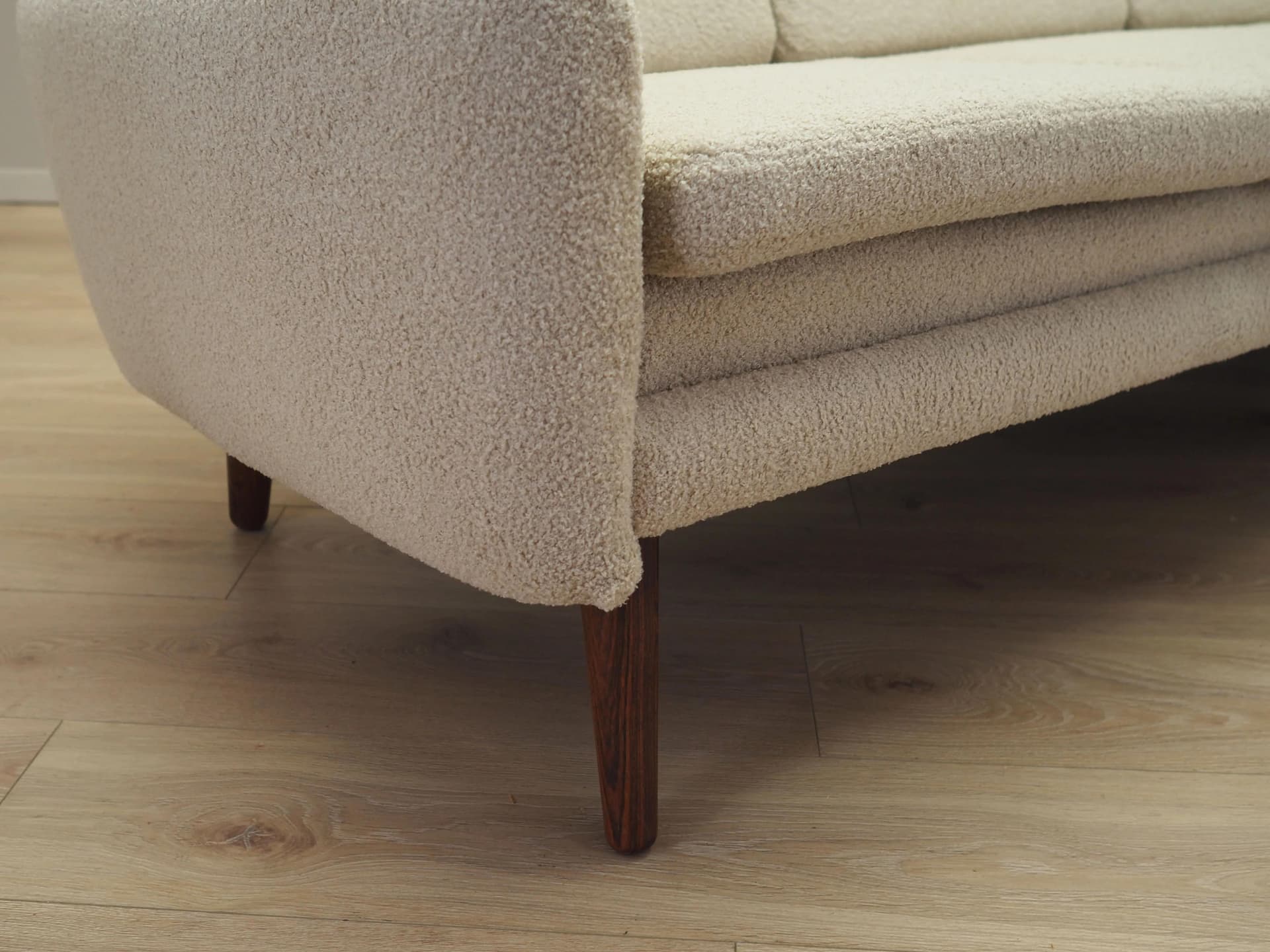 Sofa, beige boucle, rosewood, Denmark, 1970s - 24247