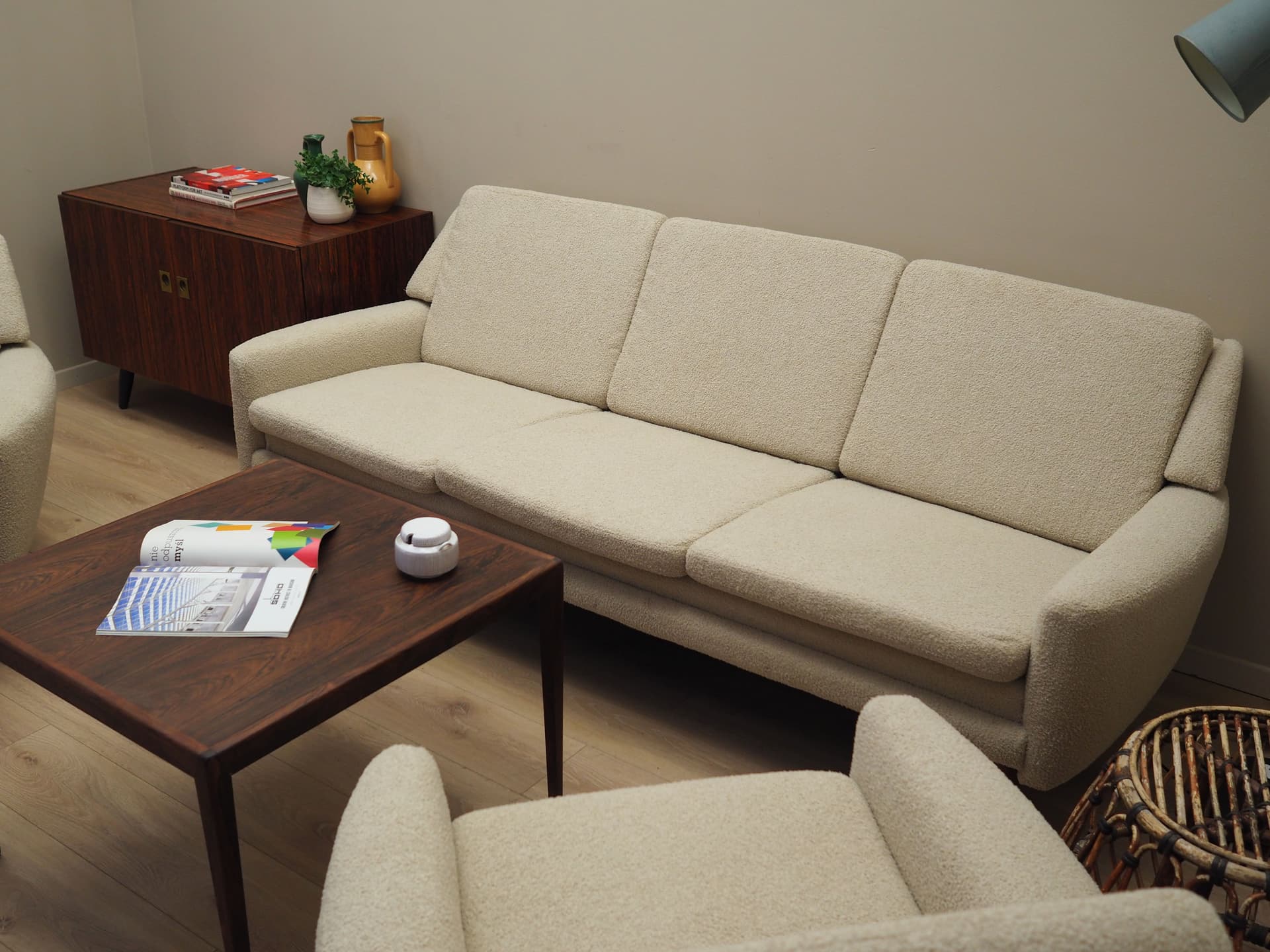 Sofa, beige boucle, rosewood, Denmark, 1970s - 66380