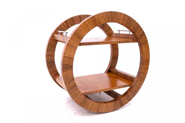 Barek Art Deco, orzech brązowy, metal srebrny, Polska, lata 50. - WYMIARY