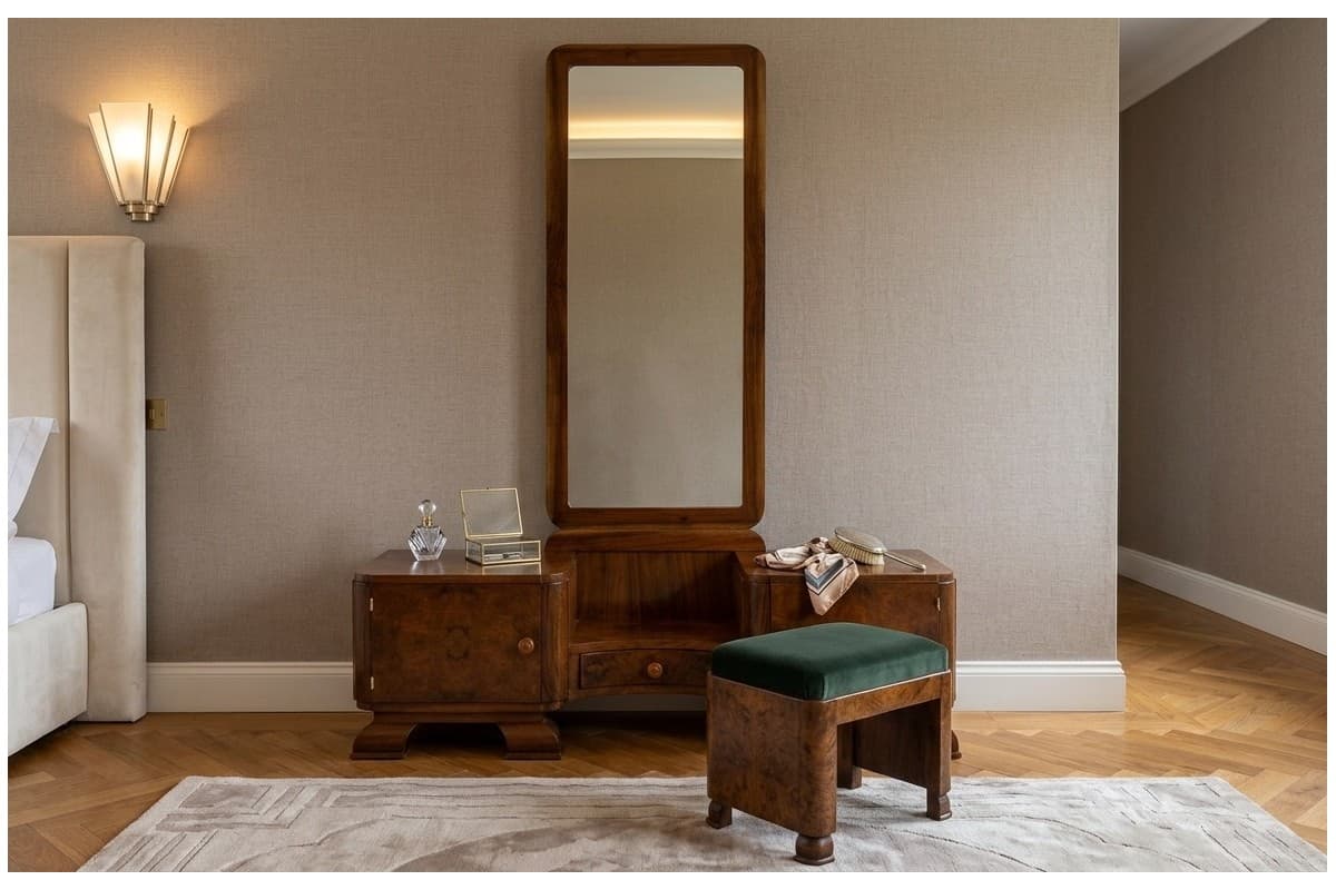 Toaletka Art Deco, brązowy, drewno szkło, Polska, lata 40. - 325902