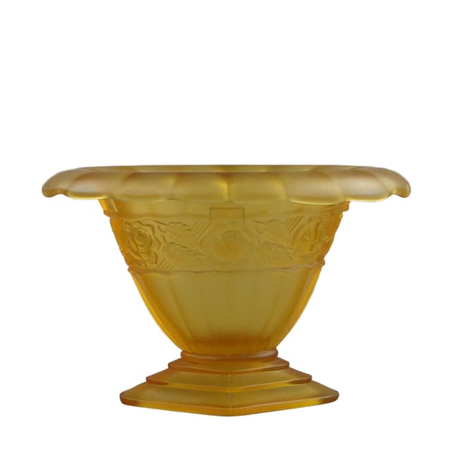 Wazon Art Deco, żółty, szkło, Polska, lata 30. - WYMIARY