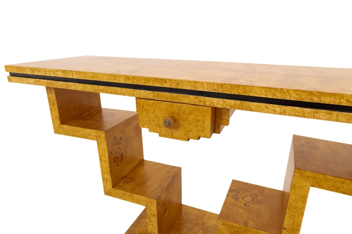 Console Table Art Deco, brown walnut burl, Poland, 1950s. - 325925