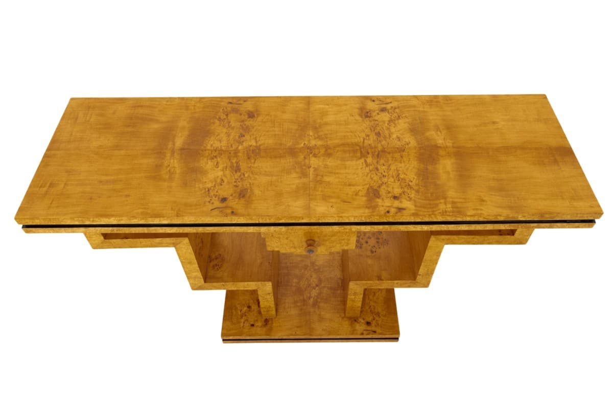 Console Table Art Deco, brown walnut burl, Poland, 1950s. - 325927