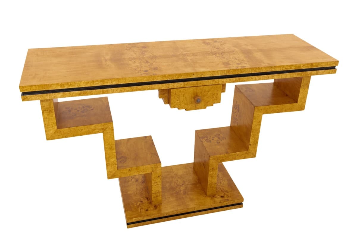Console Table Art Deco, brown walnut burl, Poland, 1950s. - 325930