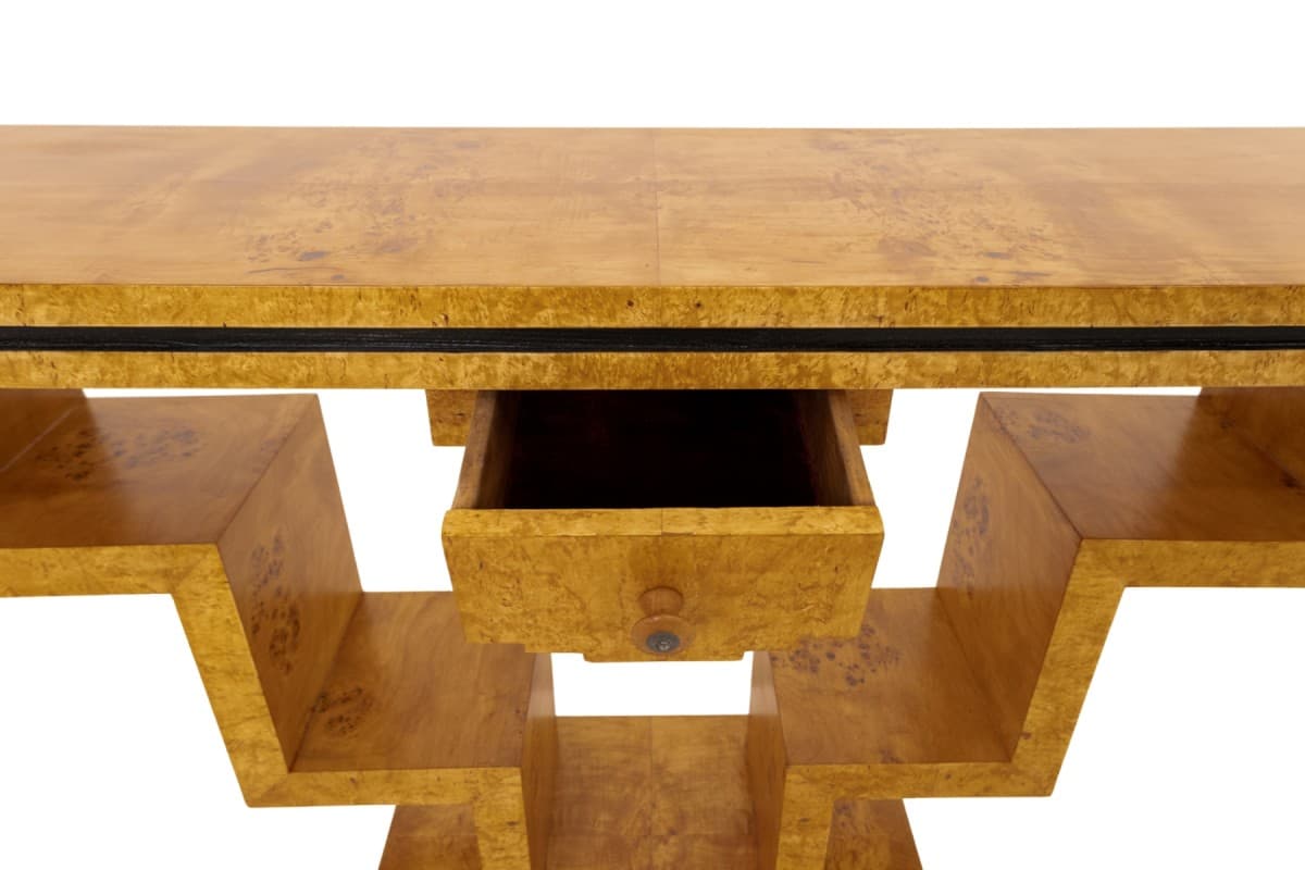 Console Table Art Deco, brown walnut burl, Poland, 1950s. - 325928