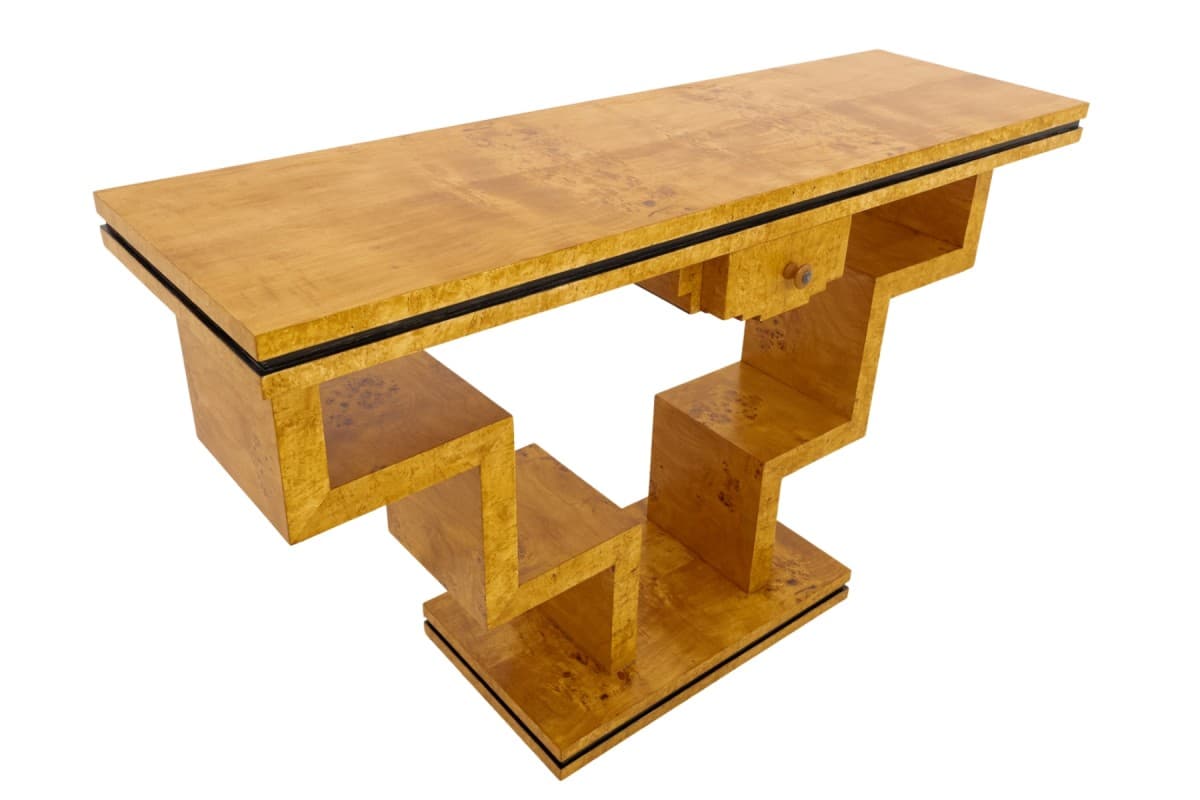 Console Table Art Deco, brown walnut burl, Poland, 1950s. - 325924