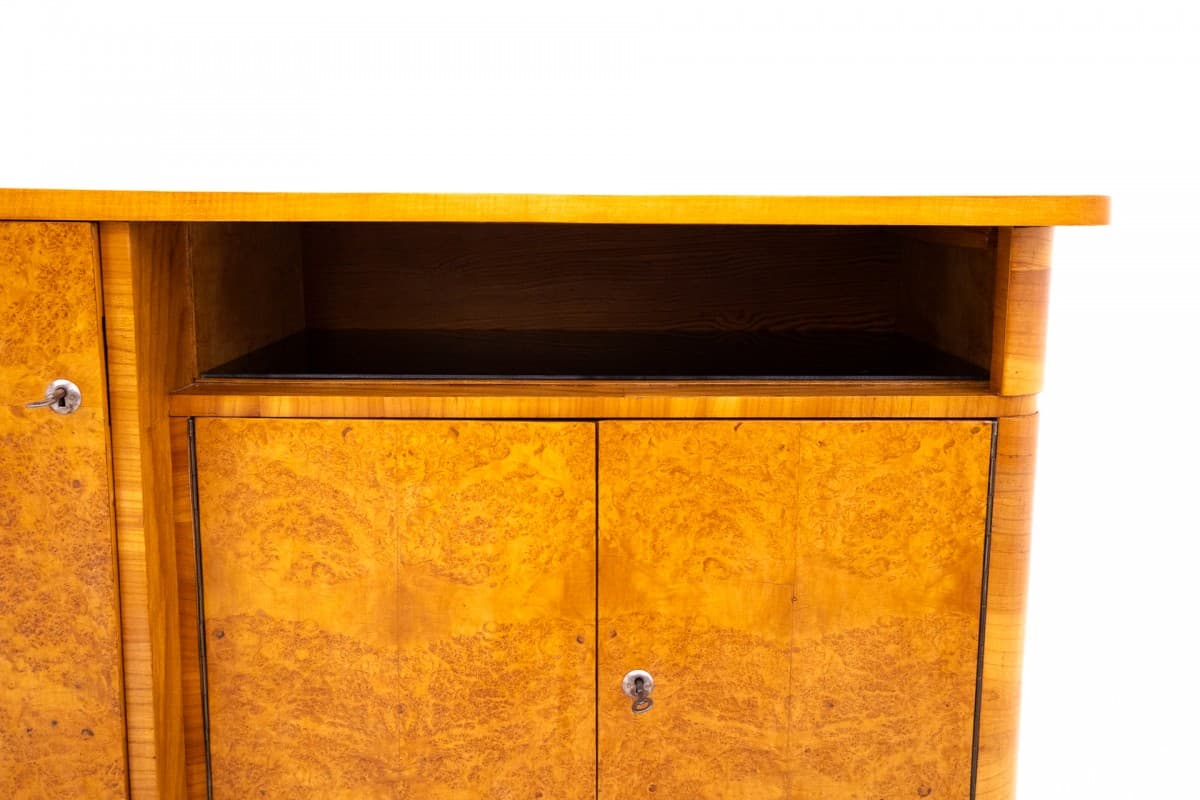 Komoda Art Deco, brązowy złoty, drewno brzoza, Polska, lata 30. - 325938