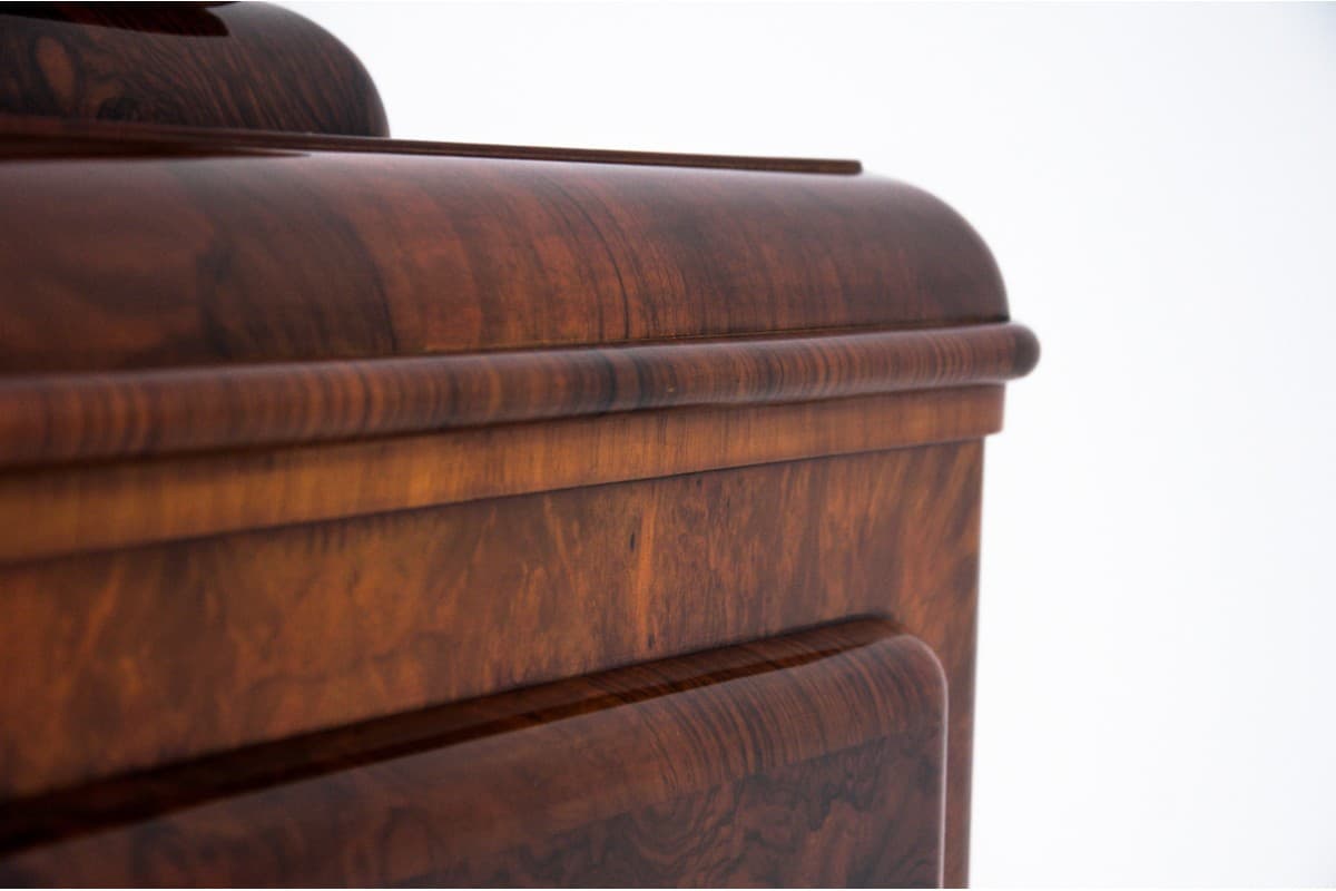 Cabinet Art Deco, brown walnut, transparent glass, Poland, 1940s - 325956