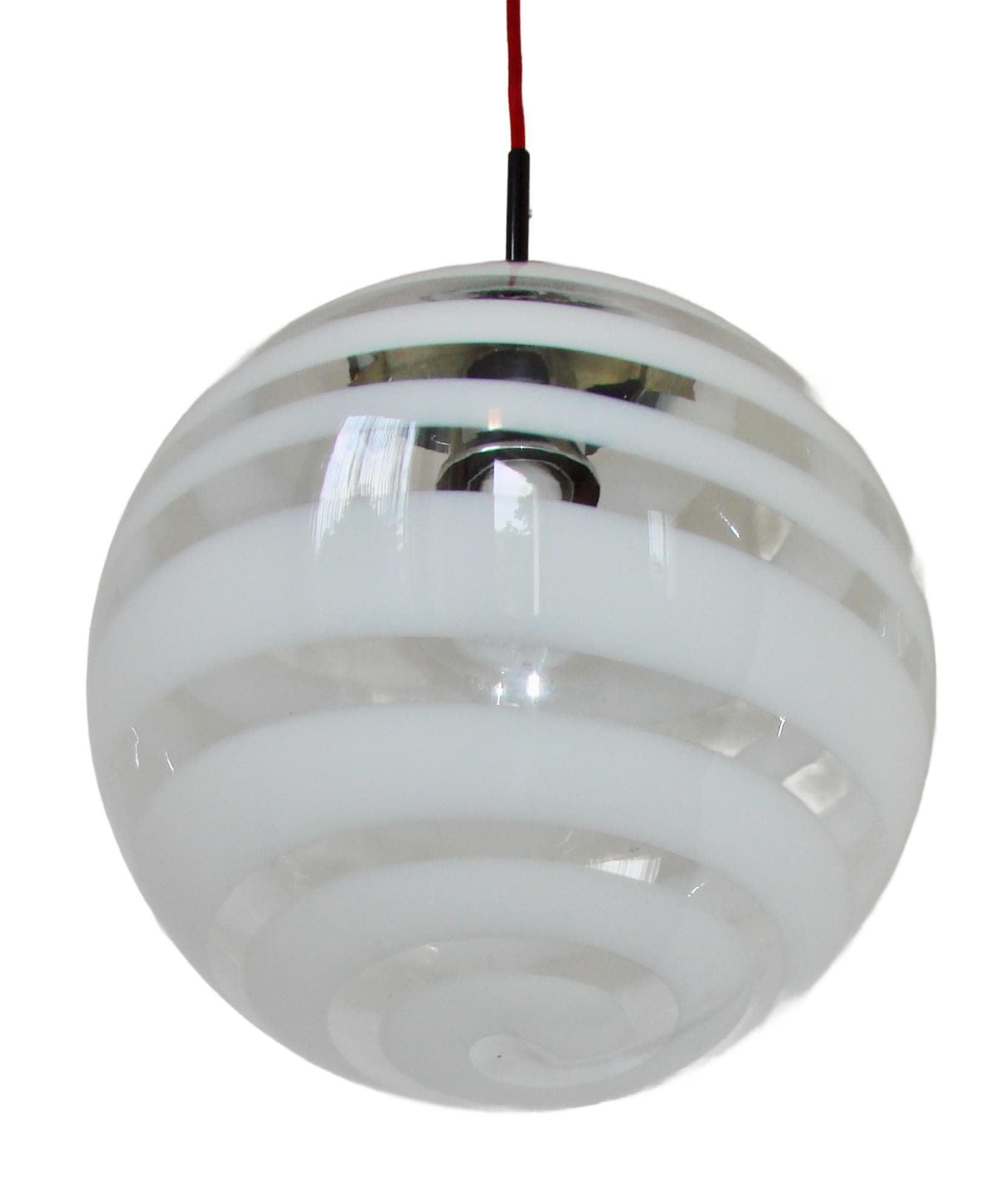 Lampa wisząca Space Age, transparentny biały, szkło, lata 70.