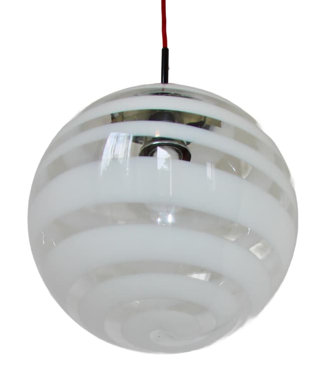Lampa wisząca Space Age, transparentny biały, szkło, lata 70. - WYMIARY