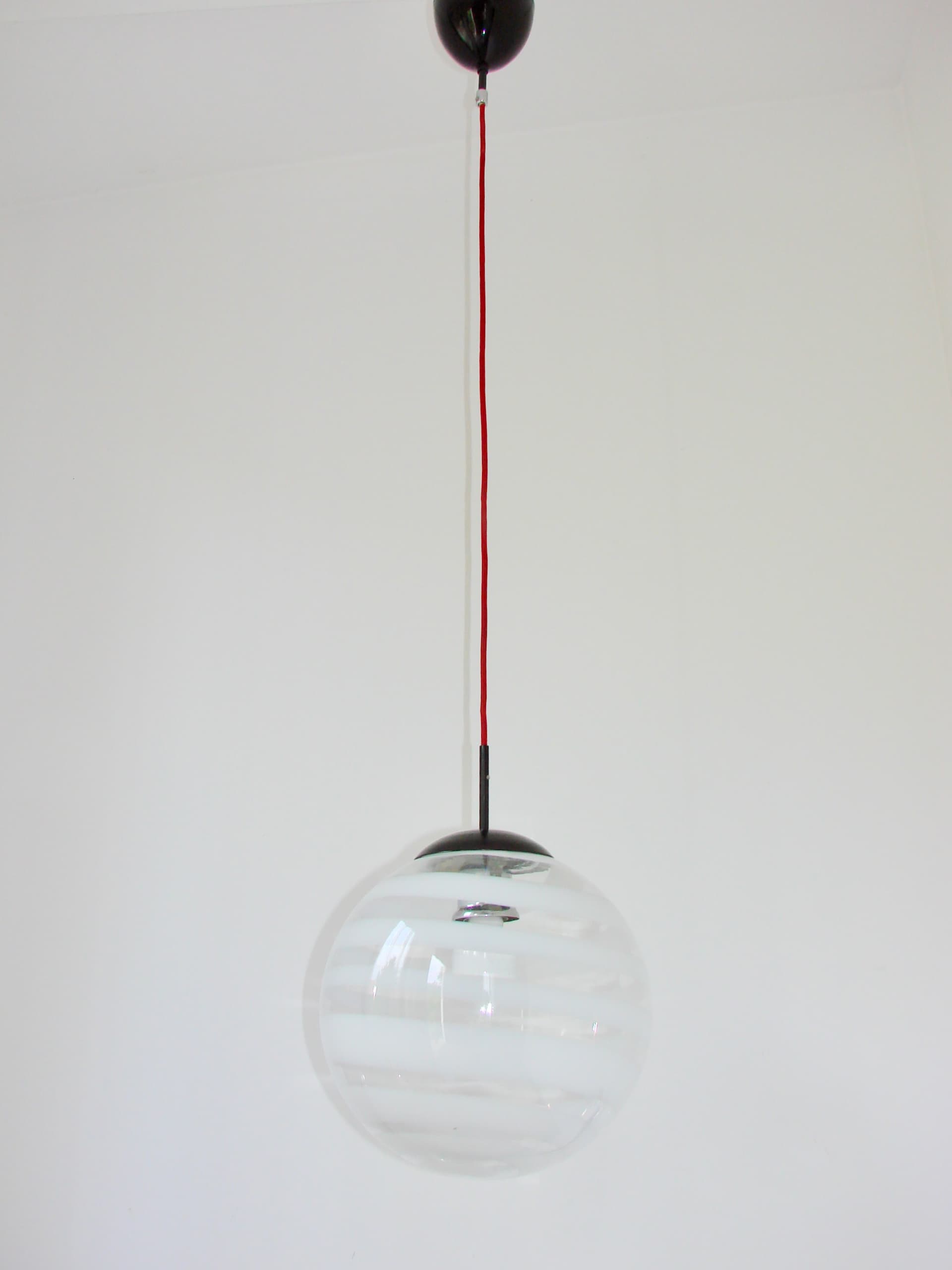 Lampa wisząca Space Age, transparentny biały, szkło, lata 70. - 325962