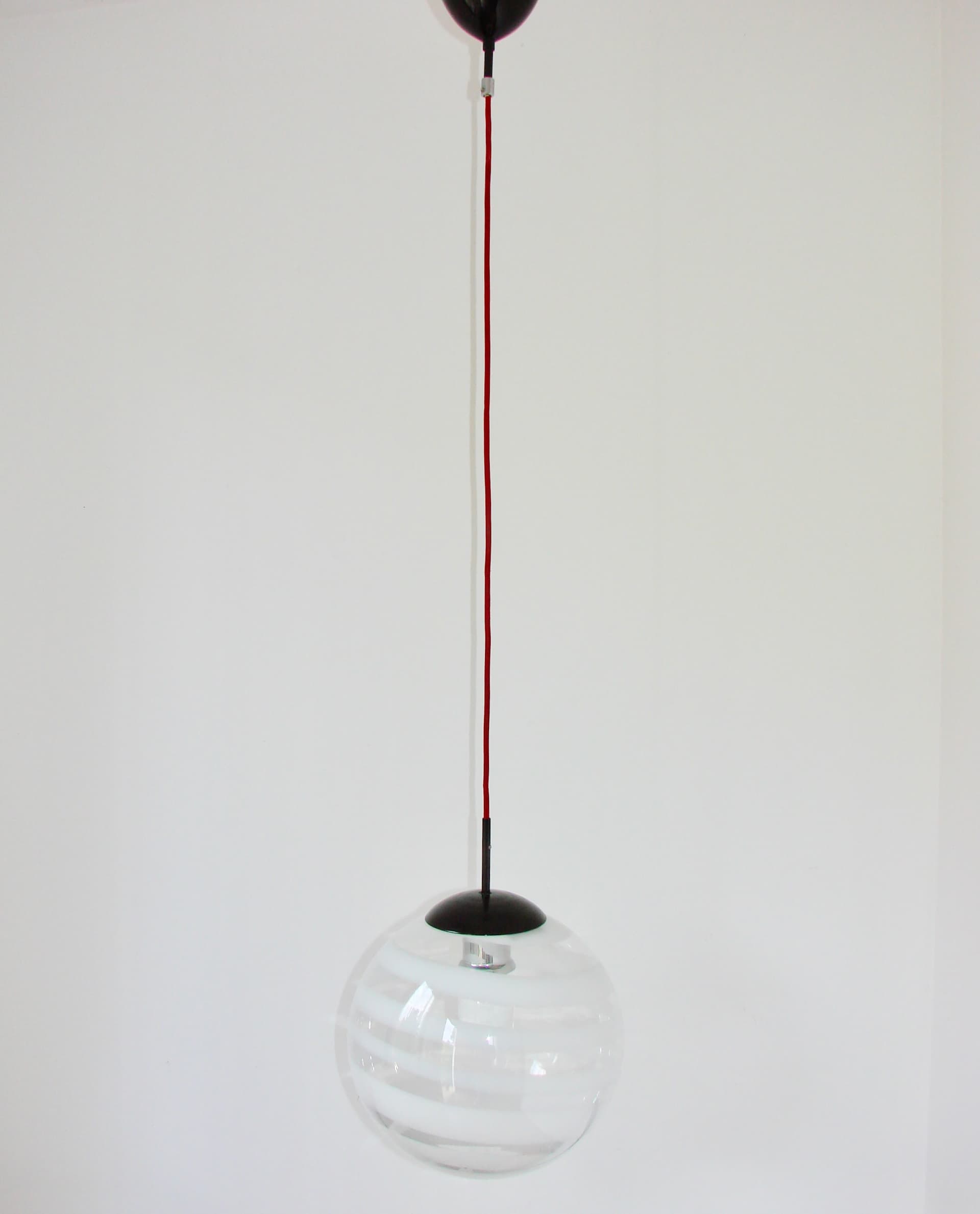 Lampa wisząca Space Age, transparentny biały, szkło, lata 70. - 325961