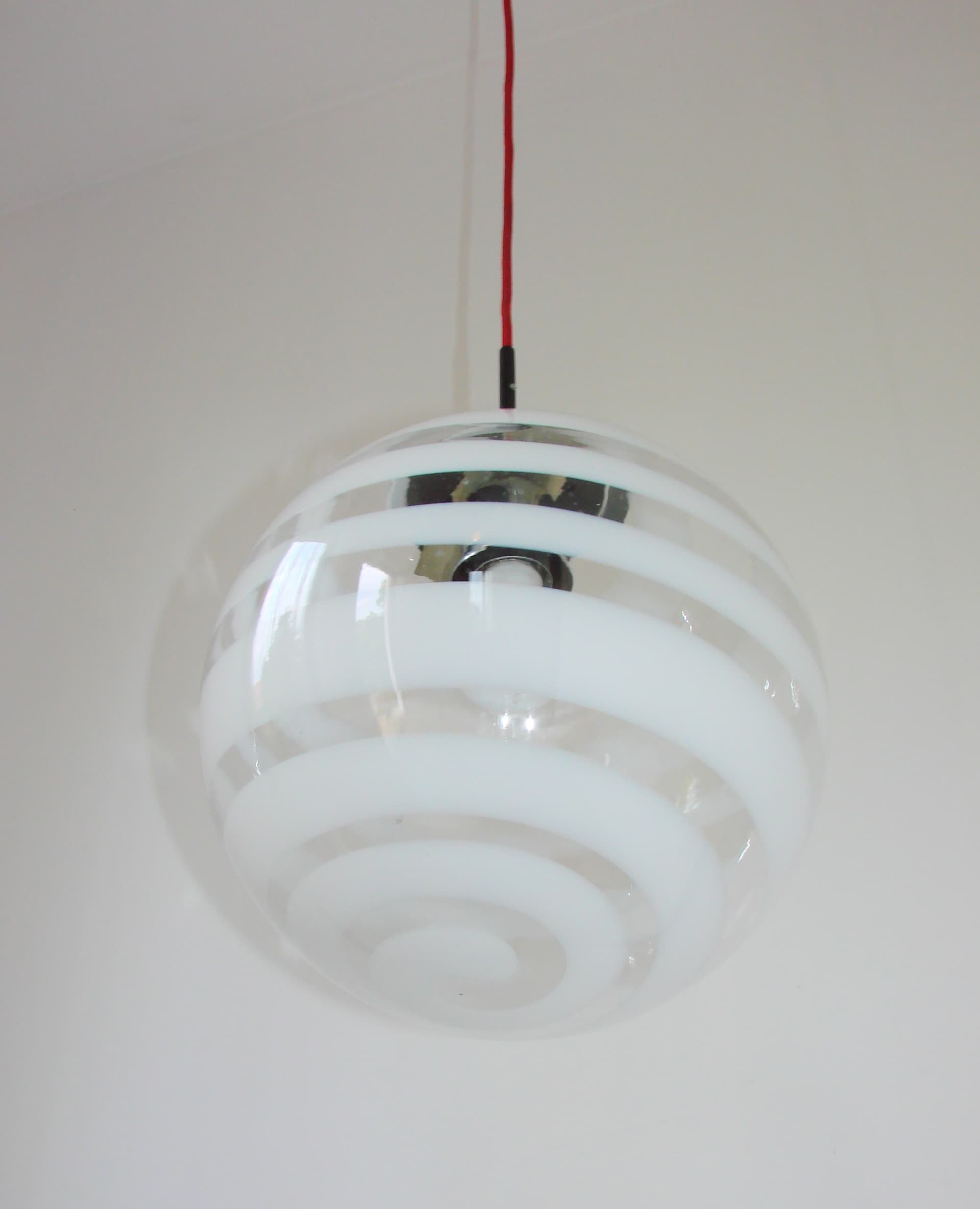 Lampa wisząca Space Age, transparentny biały, szkło, lata 70. - 325964