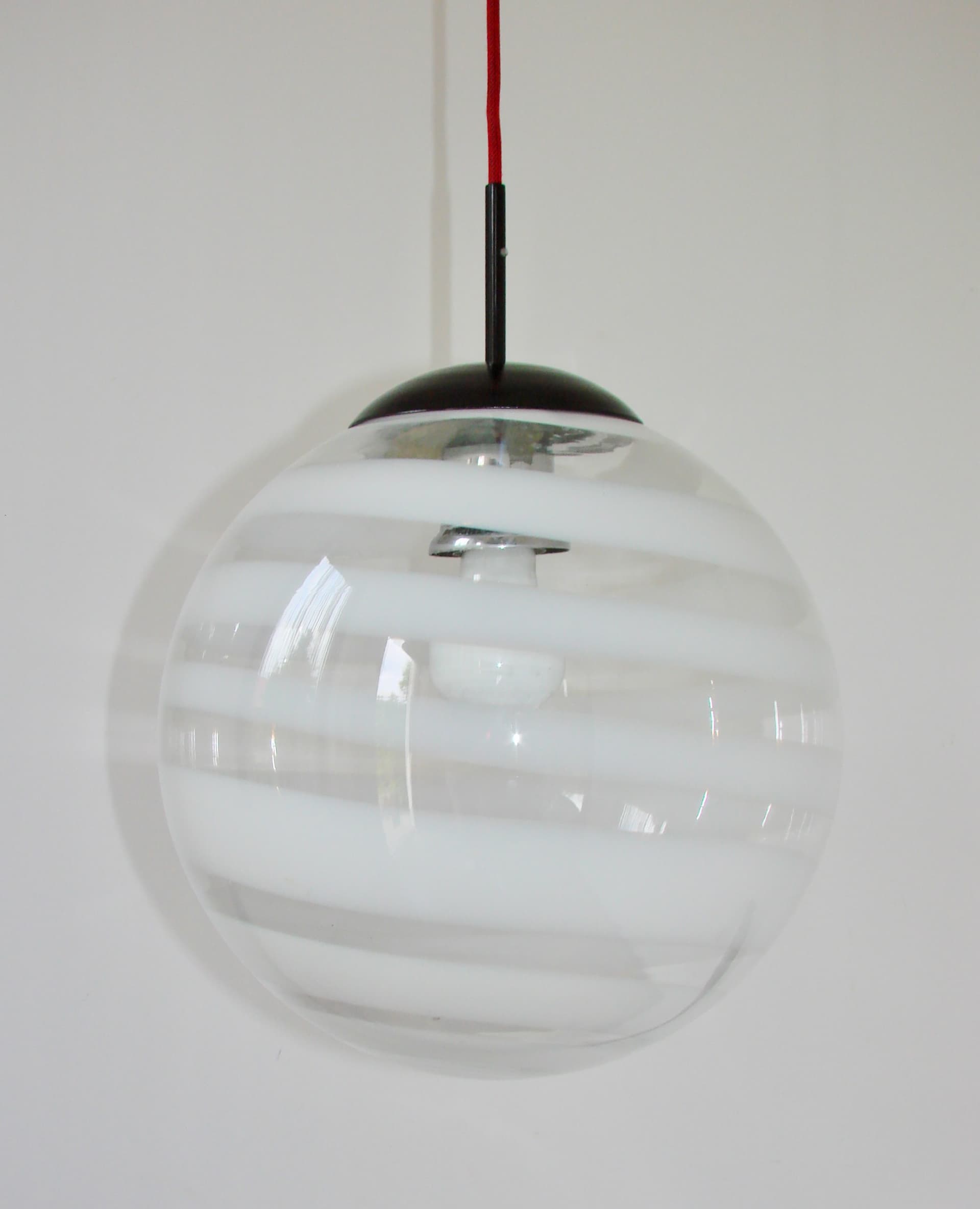 Lampa wisząca Space Age, transparentny biały, szkło, lata 70. - 325965