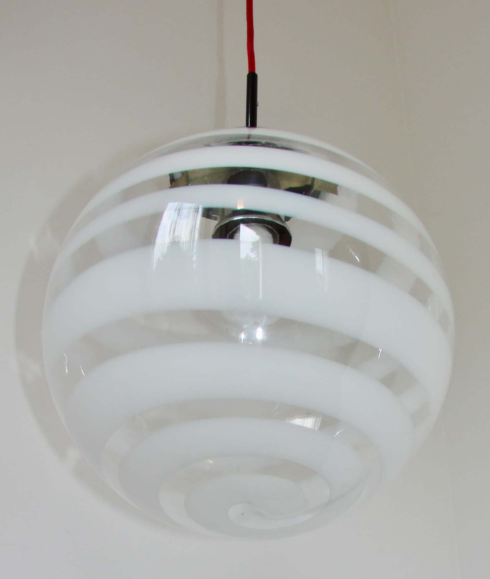 Lampa wisząca Space Age, transparentny biały, szkło, lata 70. - 325963