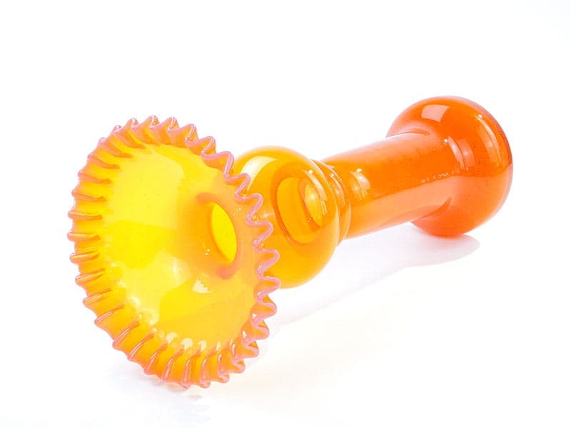 Vase with Ruffled Rim, orange yellow white colored glass, by L. Fiedorowicz, Huta Szkła 'Staszic', Poland, 1980s. - 326003