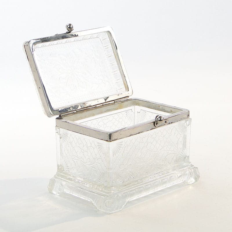 Tea caddy, transparent glass, silver brass, Ząbkowice, Poland, early 20th c. - 326045