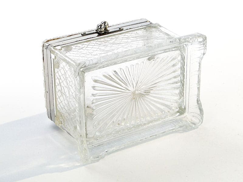 Tea caddy, transparent glass, silver brass, Ząbkowice, Poland, early 20th c. - 326046