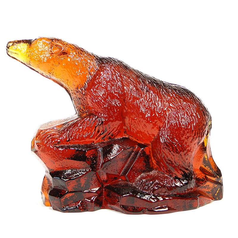 Bear figurine, Art Deco, amber transparent soda-lime glass, Ząbkowice, Poland, 1920s.
