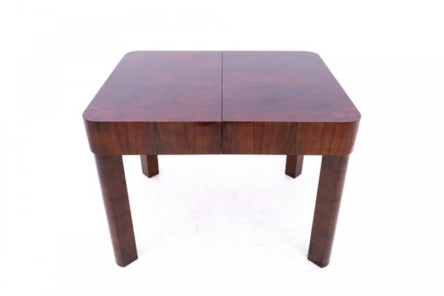 Dining Table Art Deco, brown walnut, by J. Halabala, Poland, 1930s - DIMENSION
