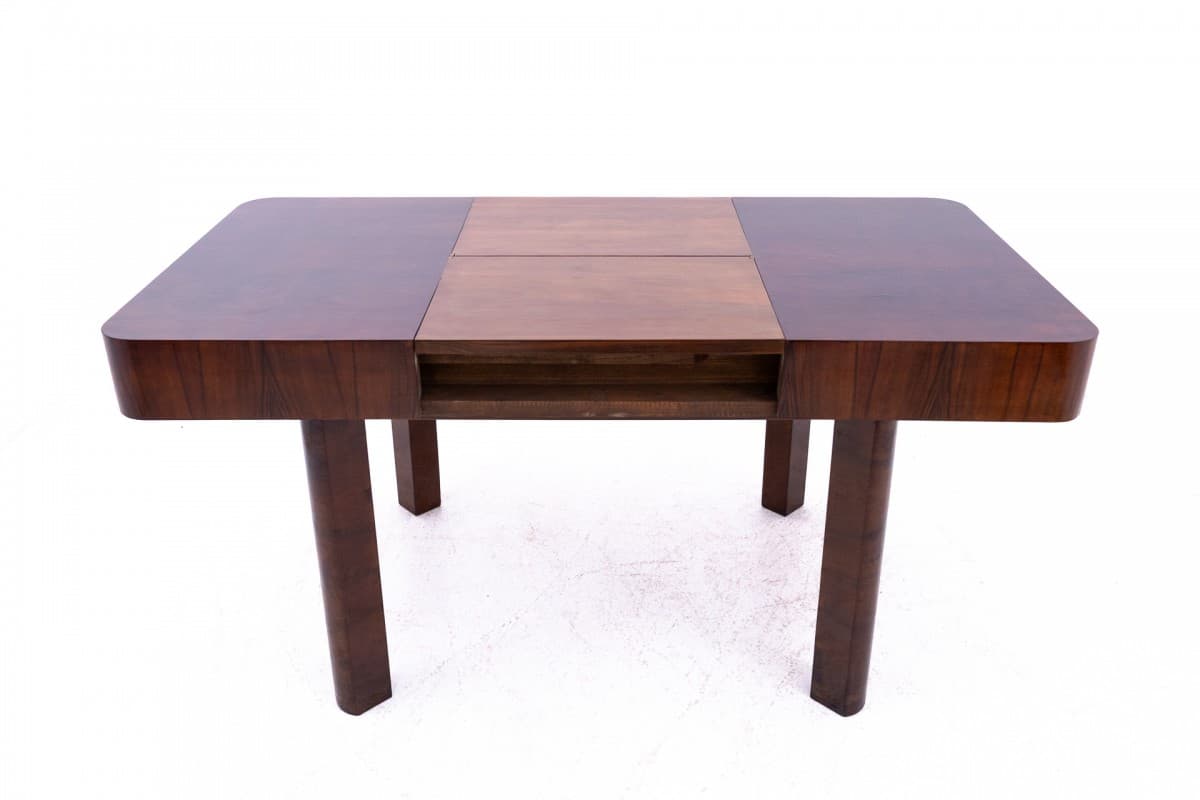 Dining Table Art Deco, brown walnut, by J. Halabala, Poland, 1930s - 326141