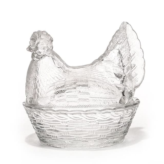 Bonbonniere Hen, transparent soda-lime glass, Ząbkowice, Poland, 1970s. - DIMENSION