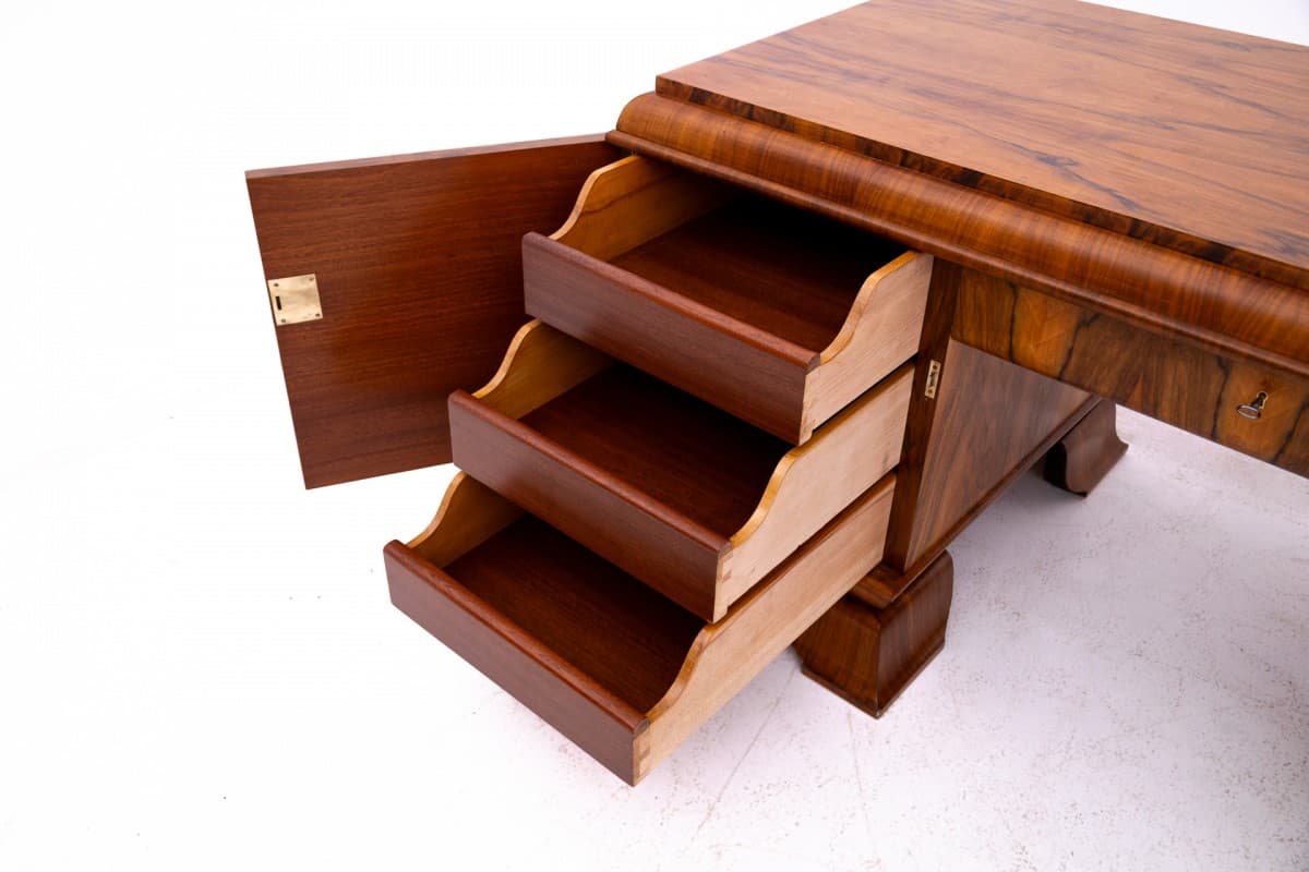 Office Set Art Deco, walnut, glass, Poland, 1930s - 326192