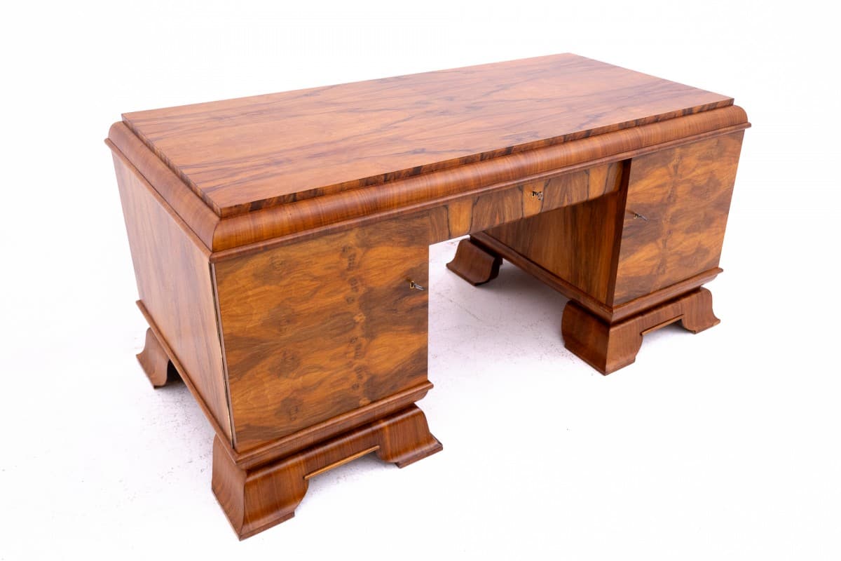 Office Set Art Deco, walnut, glass, Poland, 1930s - 326188