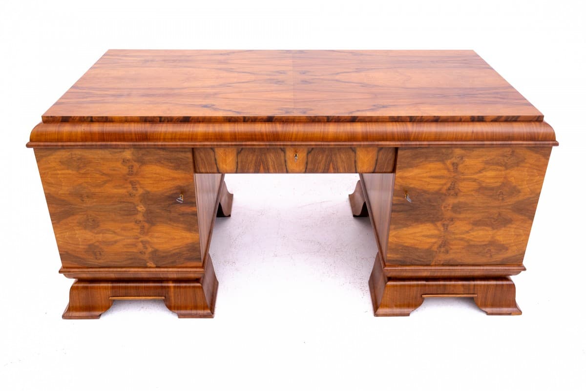 Office Set Art Deco, walnut, glass, Poland, 1930s - 326187