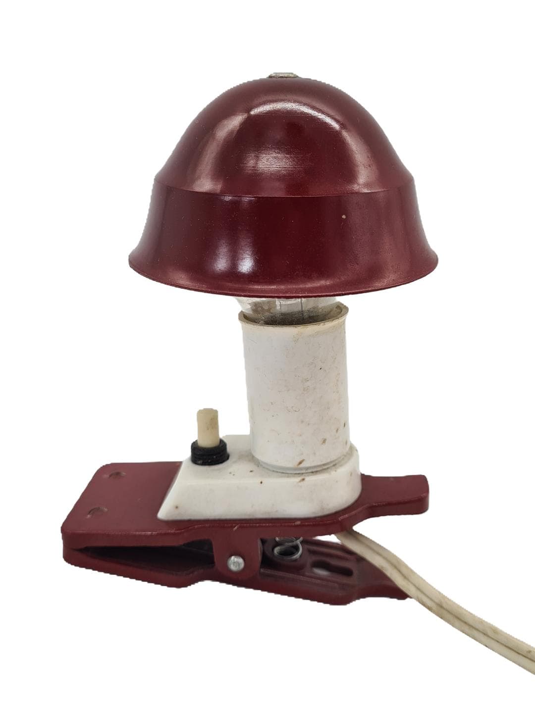 Lampa z klipsem Space Age, bordowy biały, plastik metal, lata 70. - 326924