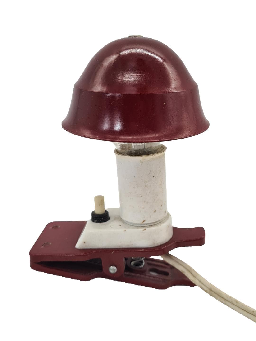 Lampa z klipsem Space Age, bordowy biały, plastik metal, lata 70.