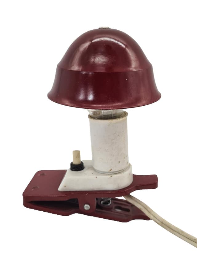 Lampa z klipsem Space Age, bordowy biały, plastik metal, lata 70. - WYMIARY