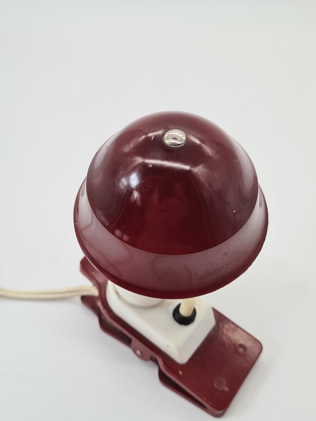 Lampa z klipsem Space Age, bordowy biały, plastik metal, lata 70. - 326224