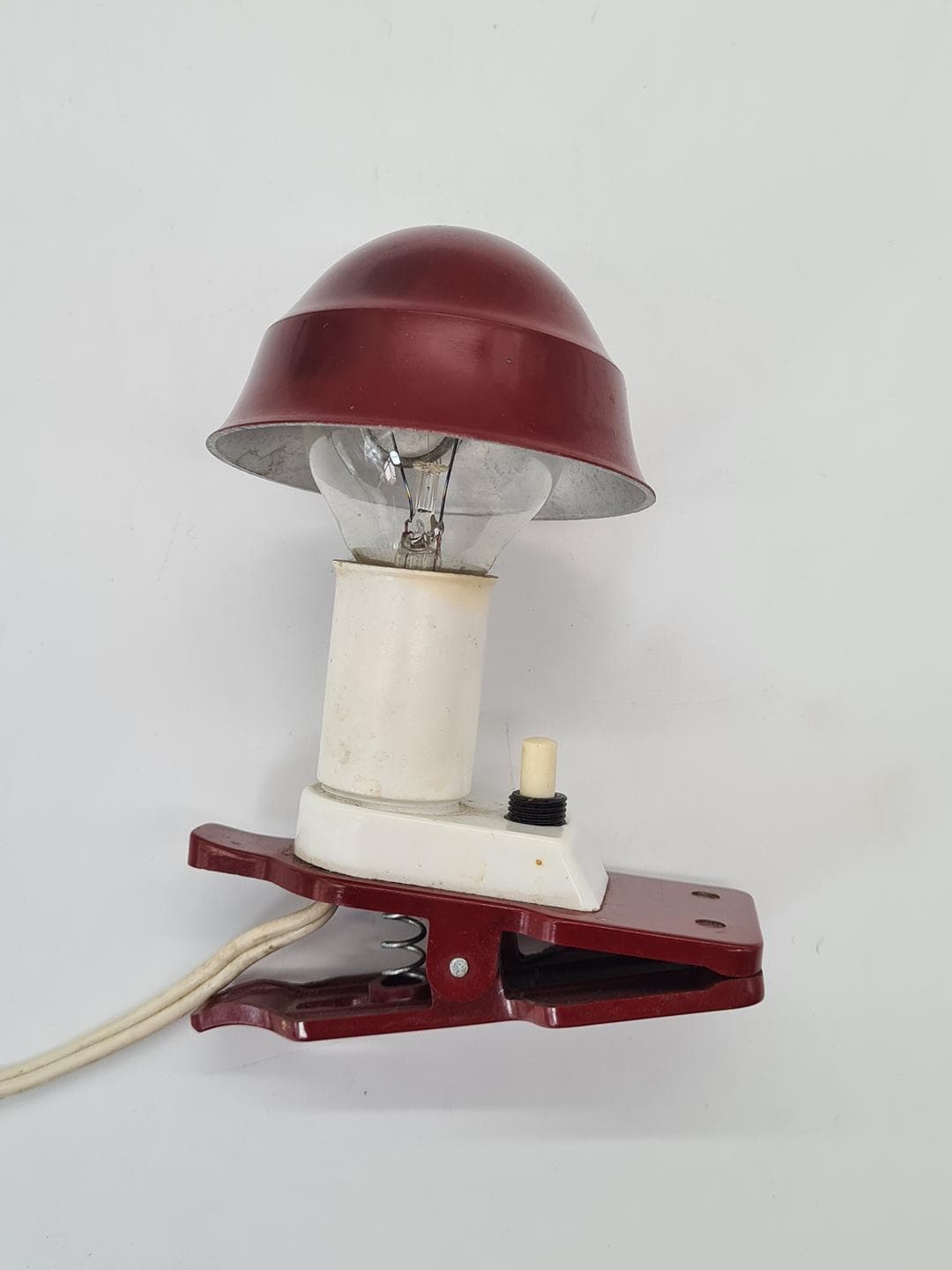 Lampa z klipsem Space Age, bordowy biały, plastik metal, lata 70. - 326227