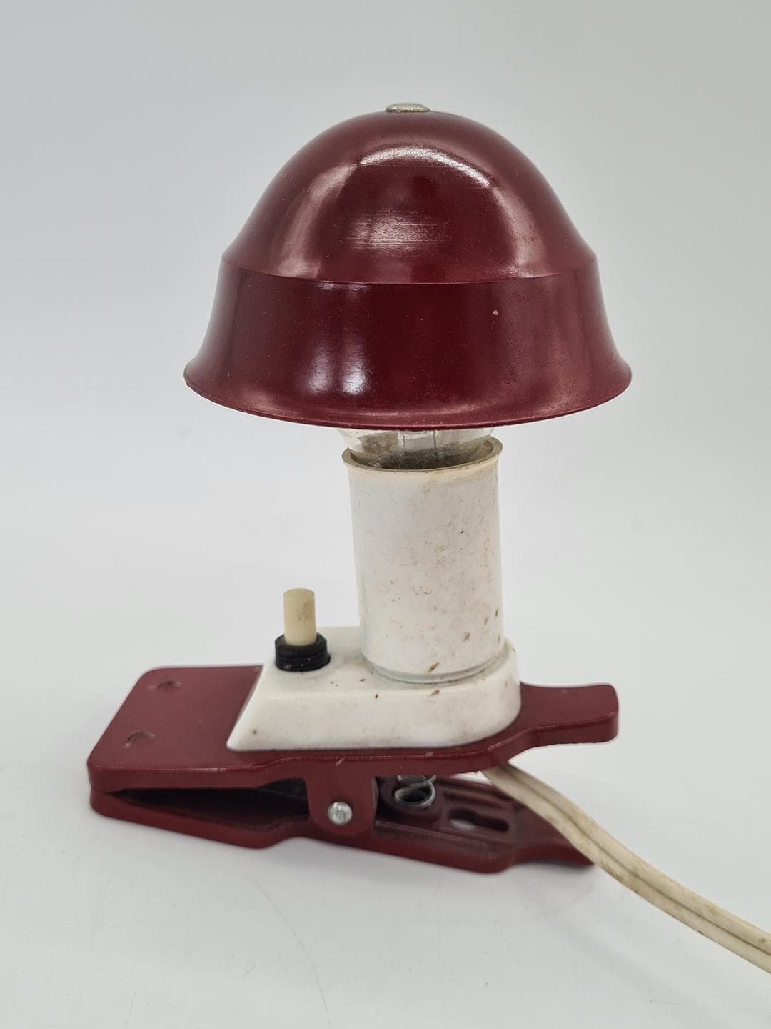 Lampa z klipsem Space Age, bordowy biały, plastik metal, lata 70. - 326230