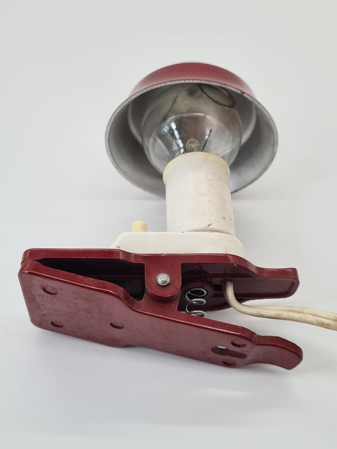 Lampa z klipsem Space Age, bordowy biały, plastik metal, lata 70. - 326228