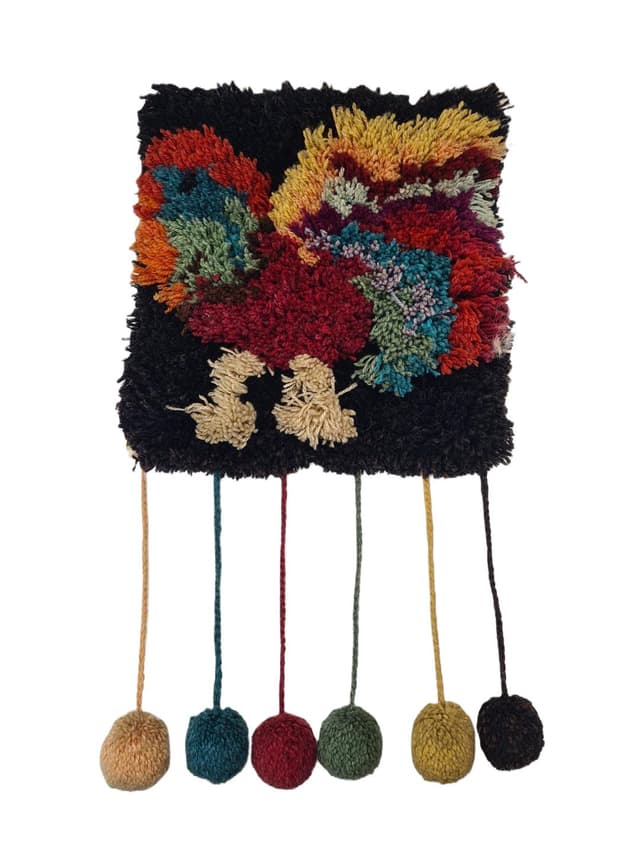 Rya Tapestry, black, wool, Scandinavia, 1970s - DIMENSION