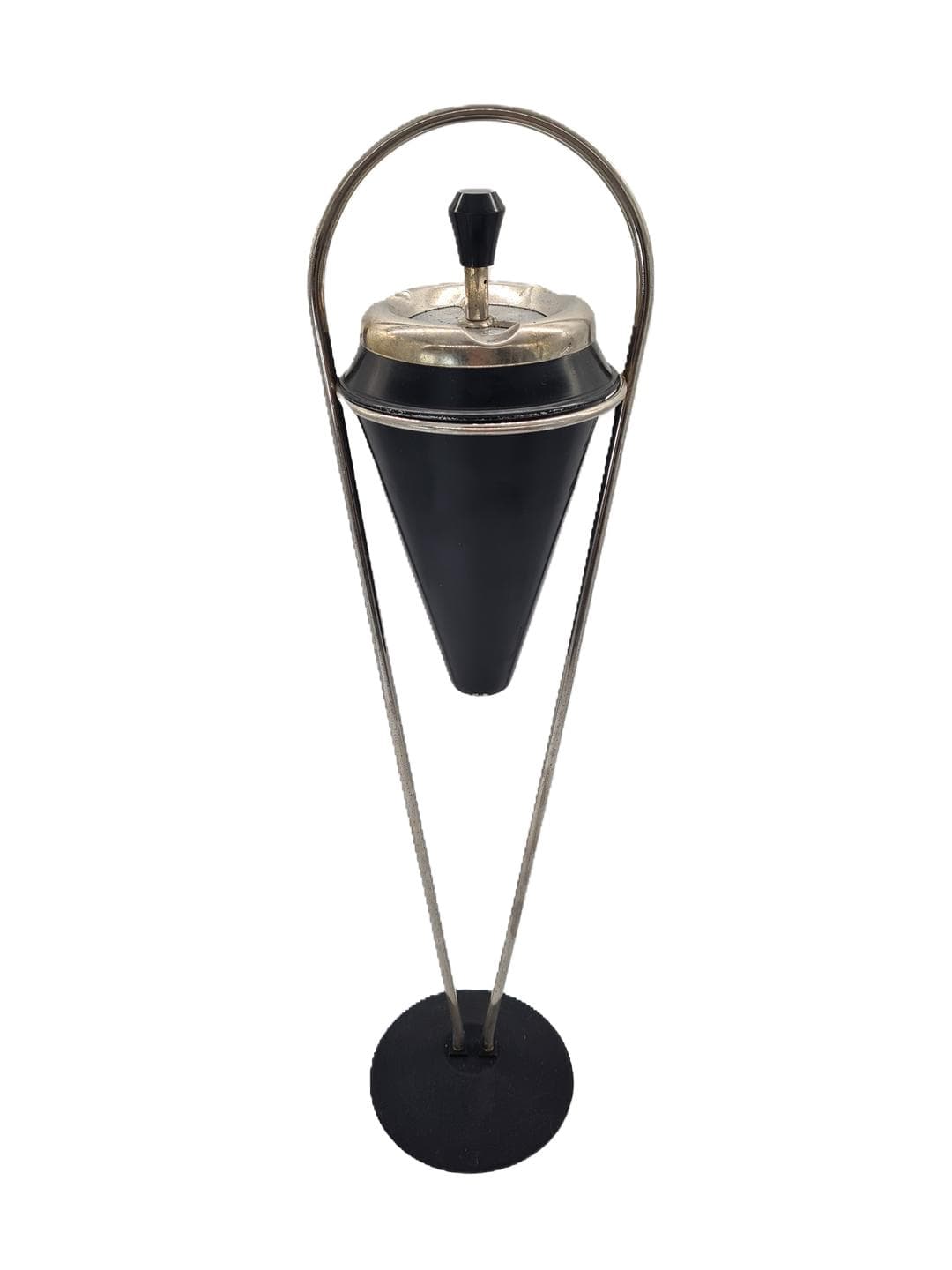 Popielniczka podłogowa, Mid-Century Modern, bakelit czarny, chrom, lata 60.