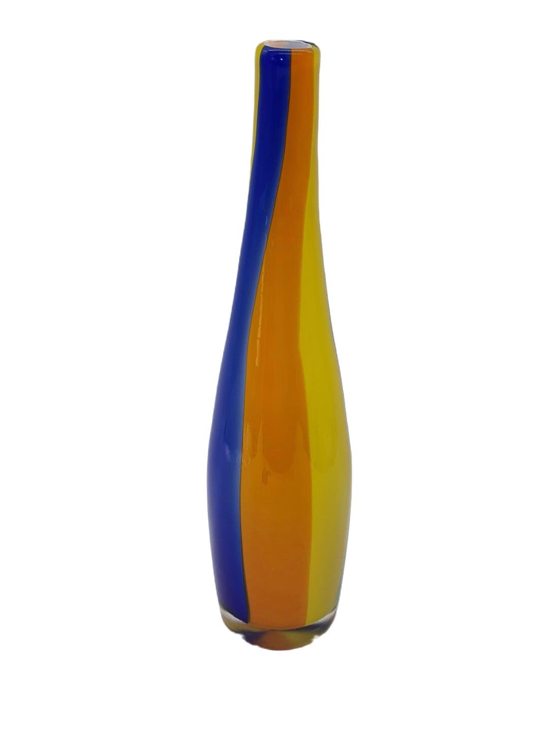 Vase Sommerso, blue yellow orange transparent, glass, Murano, Italy, 1980s.