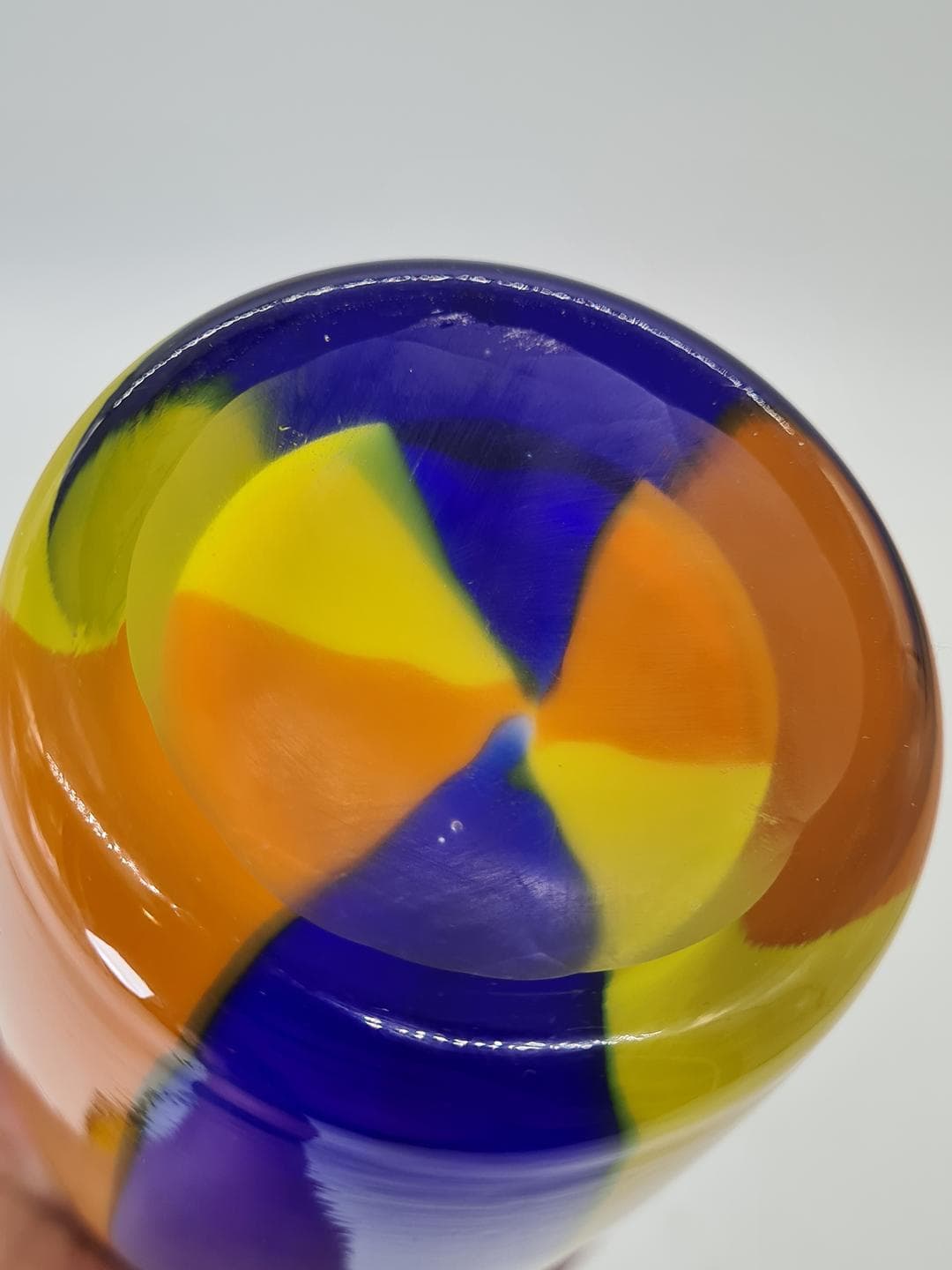 Vase Sommerso, blue yellow orange transparent, glass, Murano, Italy, 1980s. - 326305